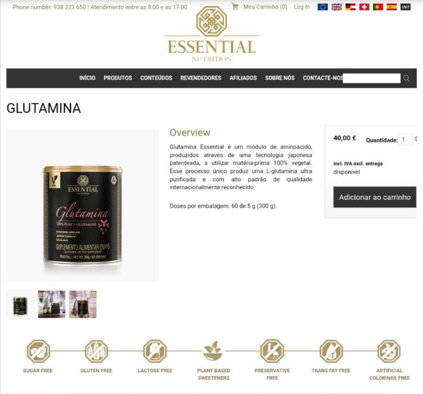 Producto Glutamina Essential Nutrition