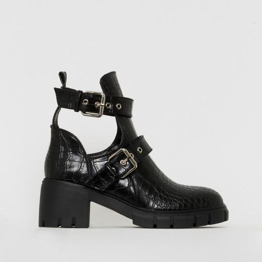 Simmi London Zelda cut out chunky boots in black croc 