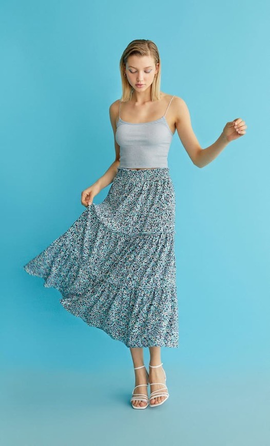 Social Saia midi estampada 