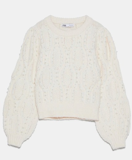 Sweater com lã e alpaca com pérolas 