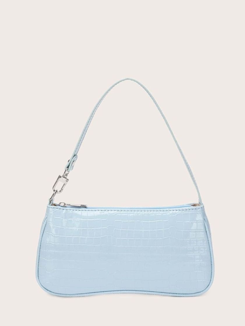 Social Croc Embossed Baguette Bag celeste