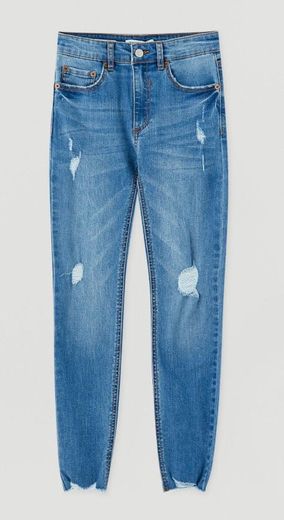 Jeans Skinny mid waist com rasgões 