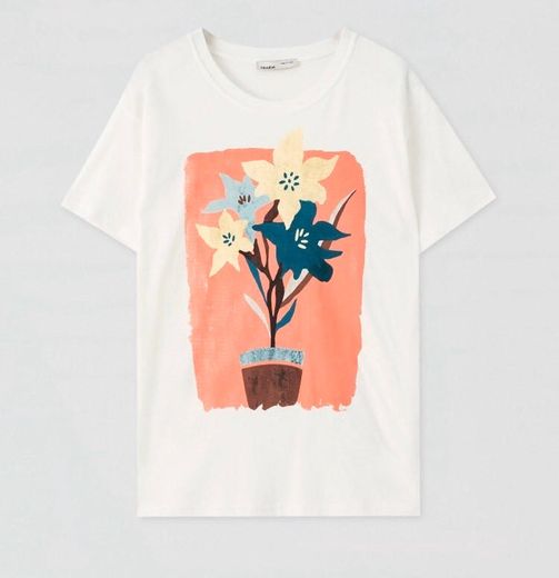 T-shirt de manga curta com estampado floral em aguarela 