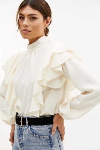 Loavies off white ruffle blouse