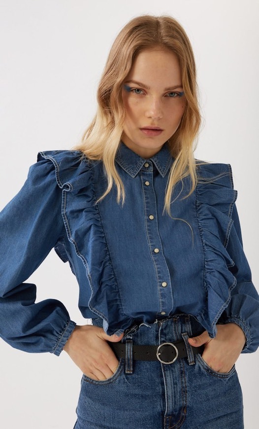 Fashion BLUSA COM FOLHOS DENIM