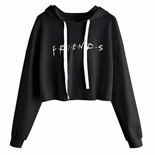 Fashion JAGENIE Womens Friends Letter Impreso Hoodies Casual Crop Tops Pullover Sudaderas Suaves