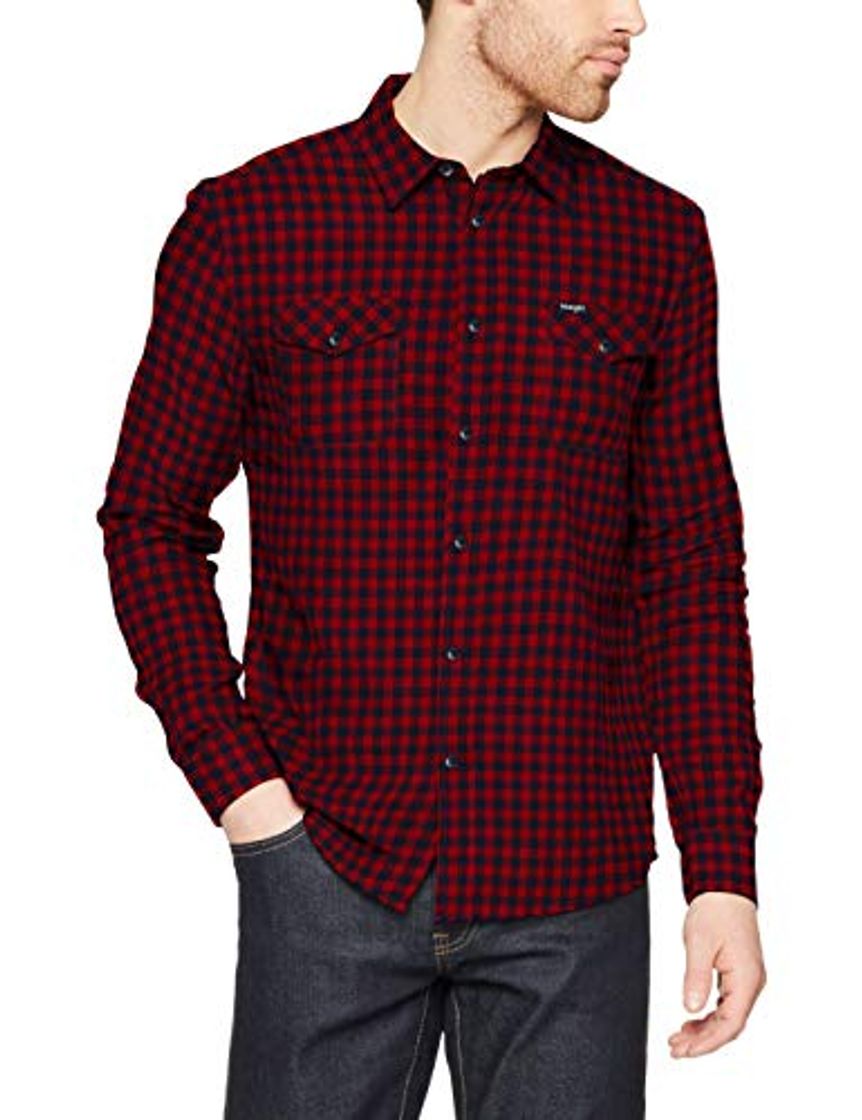 Fashion Wrangler LS 2pkt Flap Shirt Camisa, Rojo