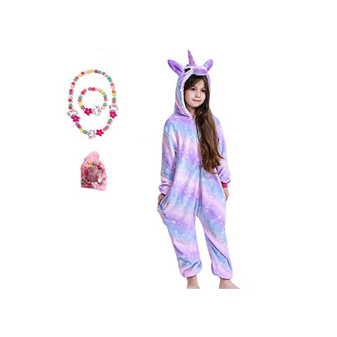 Fashion LINKE Pijamas De Unicornio para Niños para Niñas Premium Suave Mullido Ropa De Dormir Cómodo Regalo con Pulsera y Collar De Colores Gratis