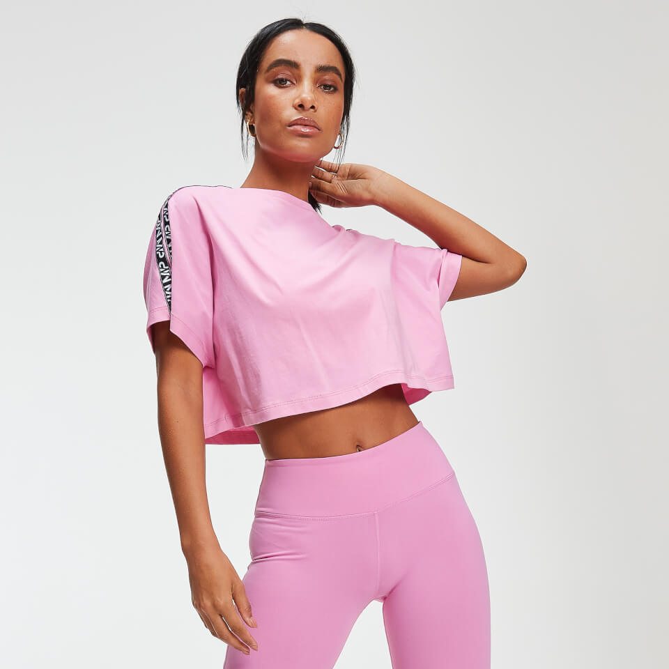 Fashion MP Candy Pink Crop Tape T-Shirt