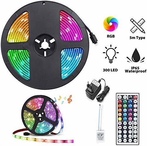 Multicolor Tira de Luz LED TV Impermeable Strip RGB 5M 300LEDs Adaptador