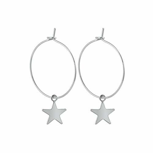 Fashion Bodbii Pendientes plateado perforada de la estrella del aro de aleación geométrico