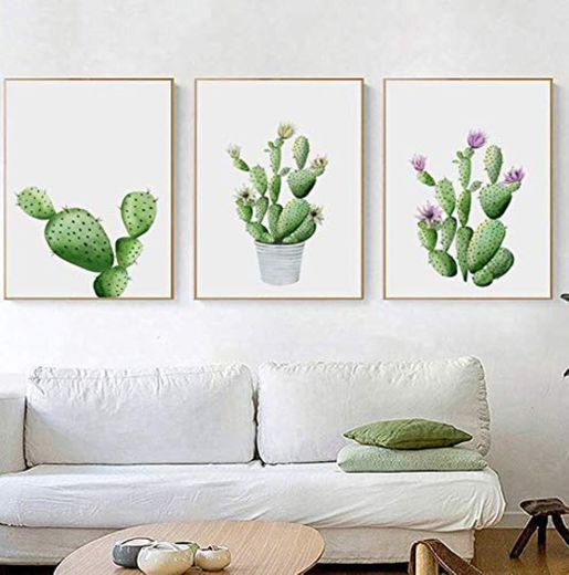 3 Piezas Simple Green Pot Plant Acuarela Cactus Lienzo Pintura Art Print Poster Imagen Pared Dormitorio Sala de Estar Oficina Home Decoratio No Enmarcado