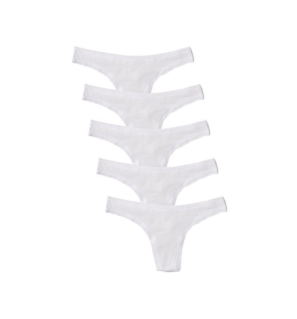 Moda Marca Amazon - IRIS & LILLY Tanga Mujer, Pack de 5, Blanco