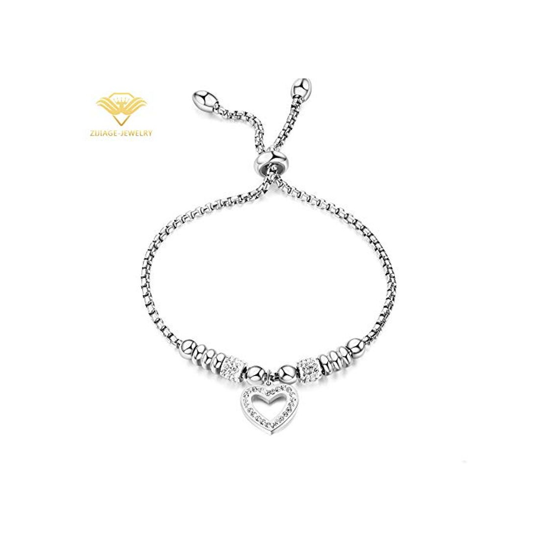 Fashion ZIJIAGE Pulsera de circón Ajustable de Moda Oro Plata Corazón Caja Cadena