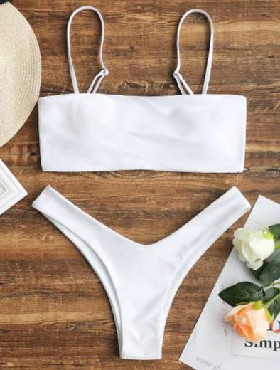 High Cut Cami Bikini Set White