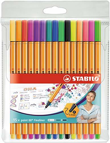 Social Rotulador punta fina STABILO point 88 - Estuche con 15 colores