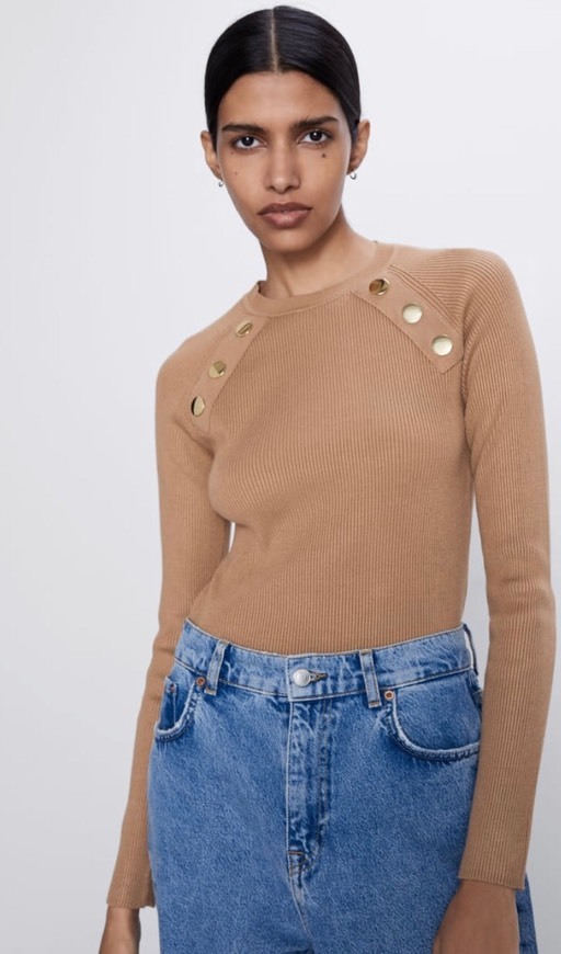 Social Sweater canelado com botões 