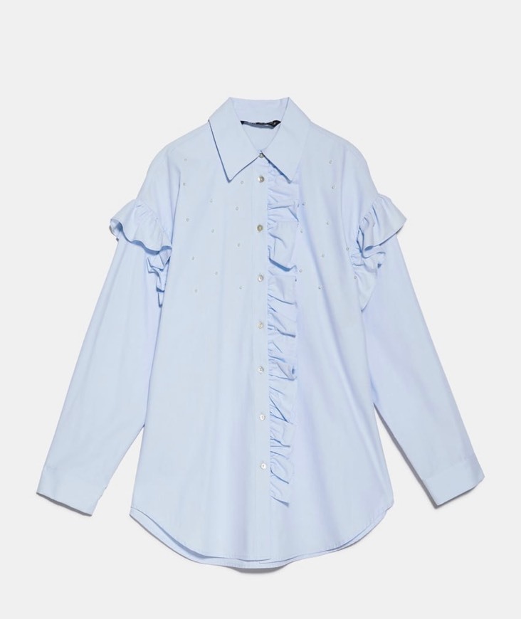 Camisa com folhos e pérolas Zara 