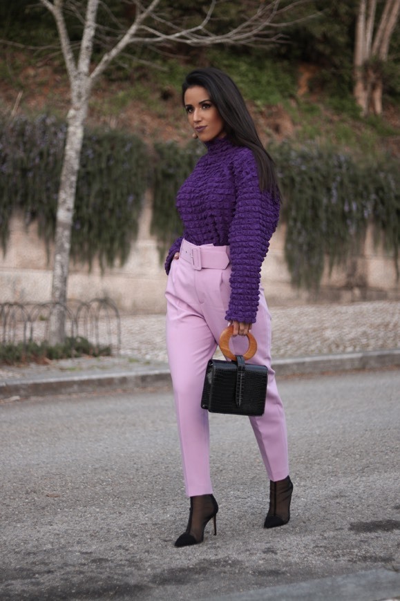 Social Calças cinta subida lilás 