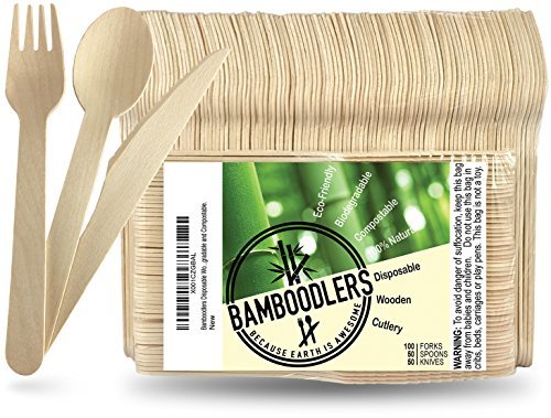 Home BAMBOODLERS Cubiertos de Madera Desechables