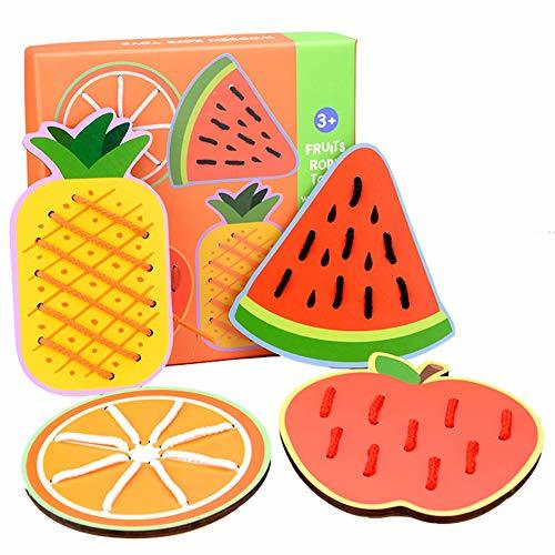 Product KingbeefLIU 4 Unids/Set Cute Animal Fruit Block Puzzle Lacing Threading Game Education