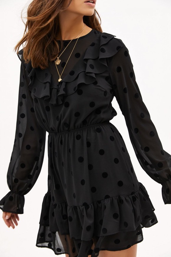 Fashion Loavies Zwarte Velvet Polka Dot Dress | Loavies