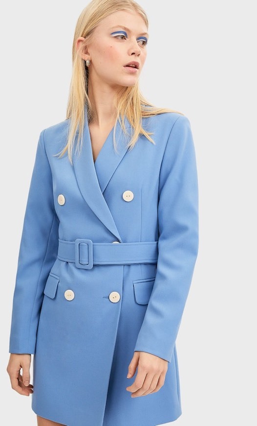 Fashion Blazer dress azul com cinto 