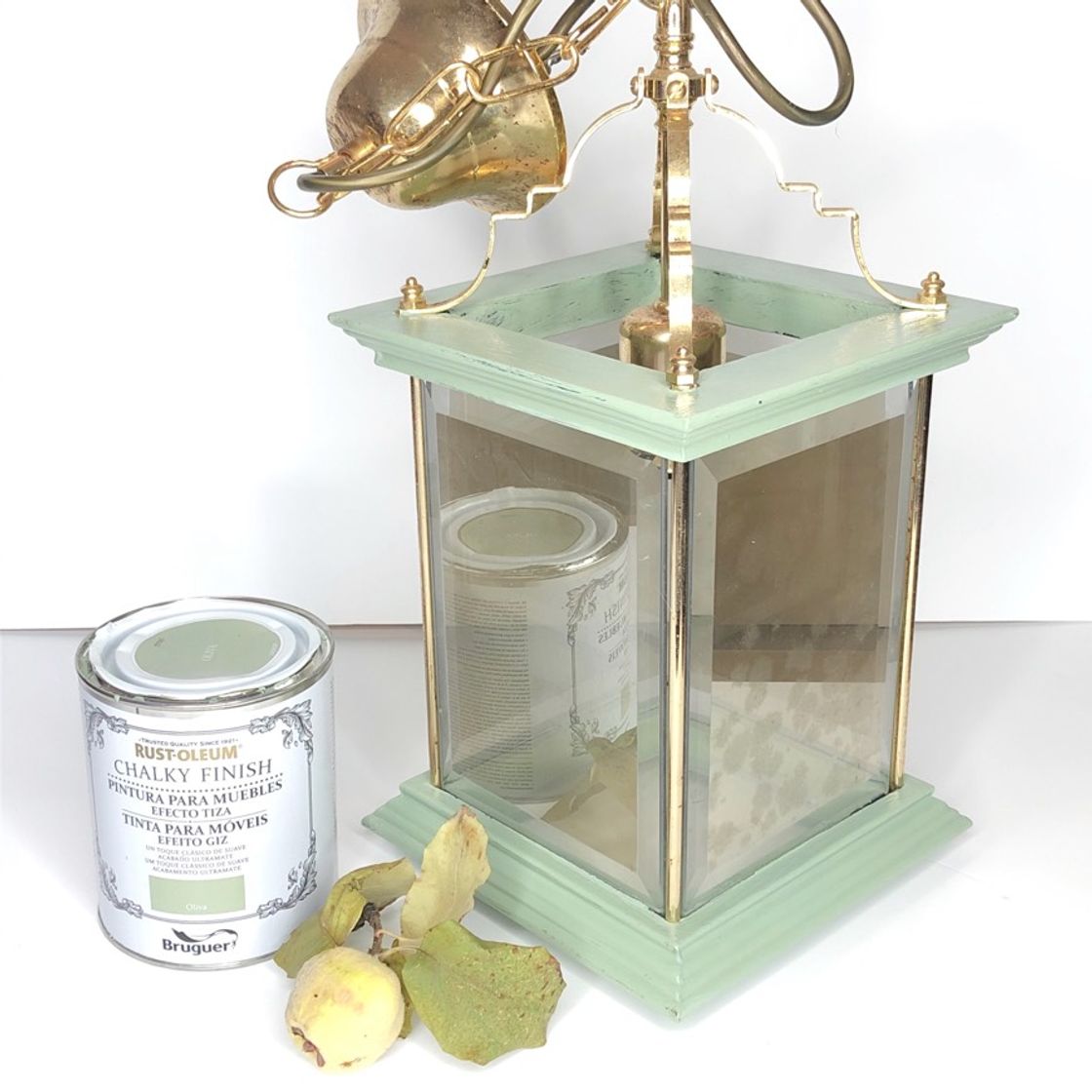 Social Candeeiro teto vintage verde olive e dourado