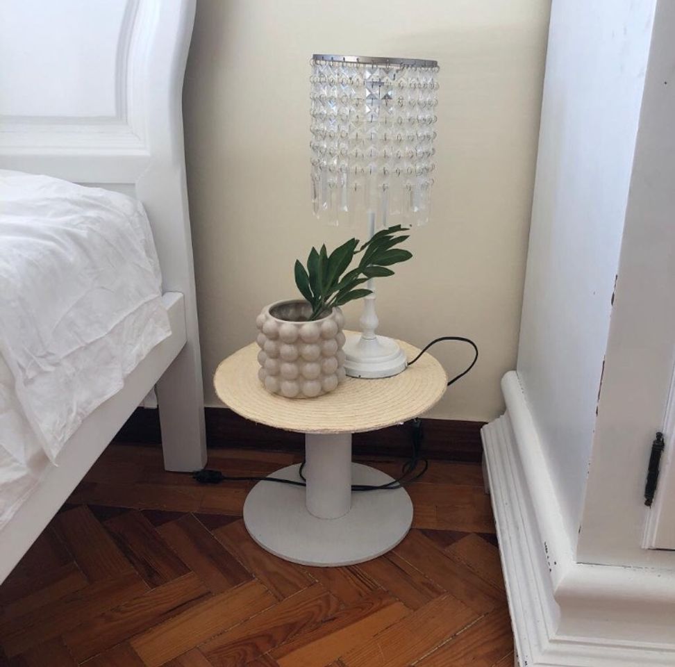 Social Mesa de apoio bobine com tampo em palhinha