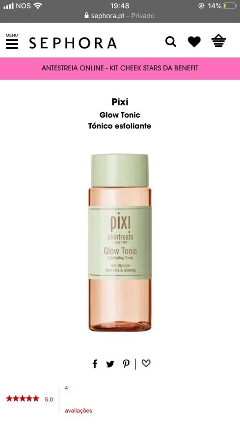 Product Pixi
Glow Tonic
Tónico esfoliante