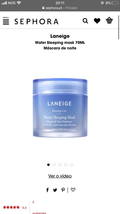 Producto Laneige
Water Sleeping mask 70ML
Máscara de noite