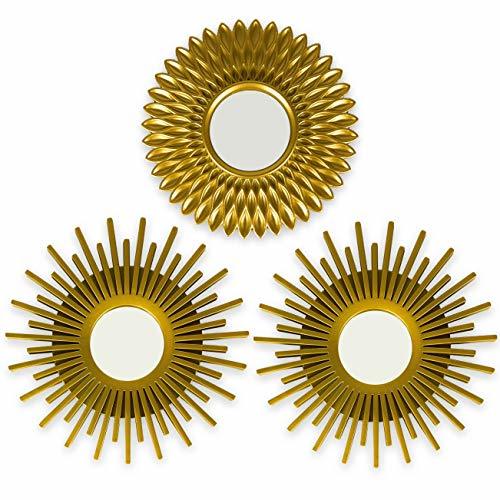 Social BONNYCO Espejos Pared Decorativos Dorados Pack 3 Espejos Decorativos Ideales para Decoracion