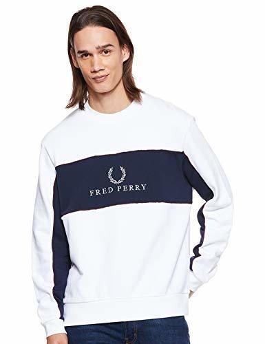 Fred Perry M4553-Panel Piped-100-S Sudadera, Blanco