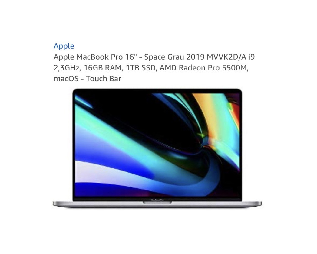 Product Apple MacBook Pro 16”