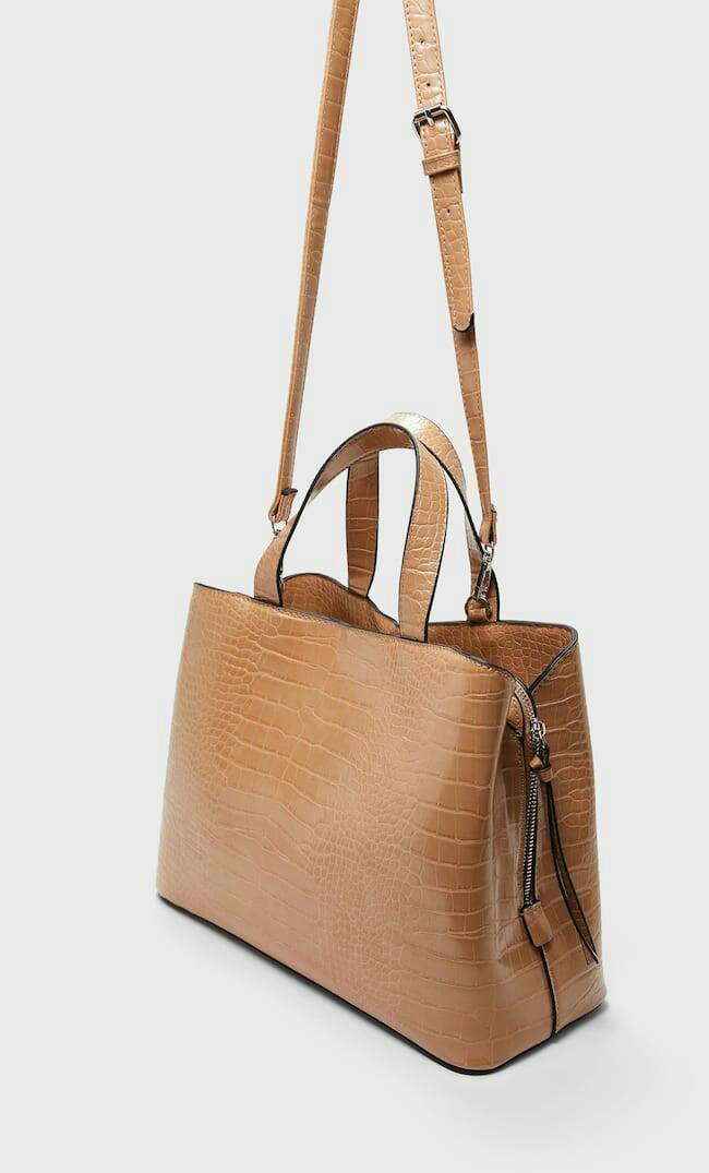 Fashion Mala tote com efeito corcodilo 