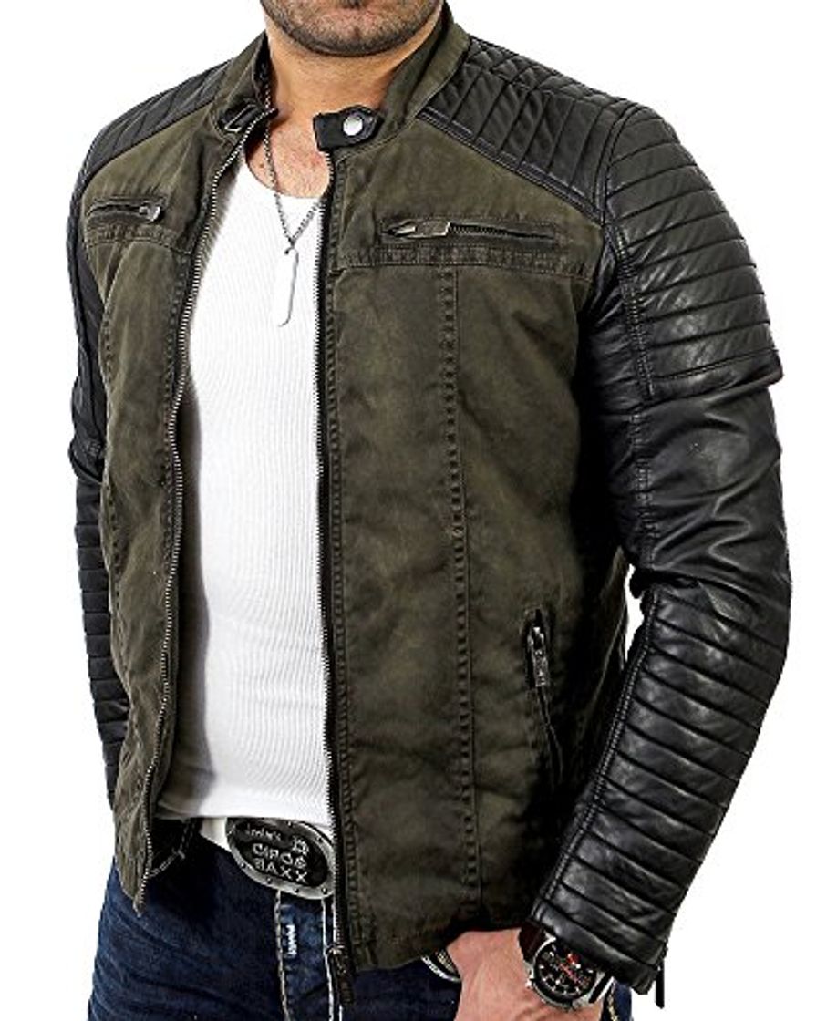 Producto Red Bridge Hombres Chaqueta Cuero Sintético Transición Acanalada Moda Casuales Algodón Jacket