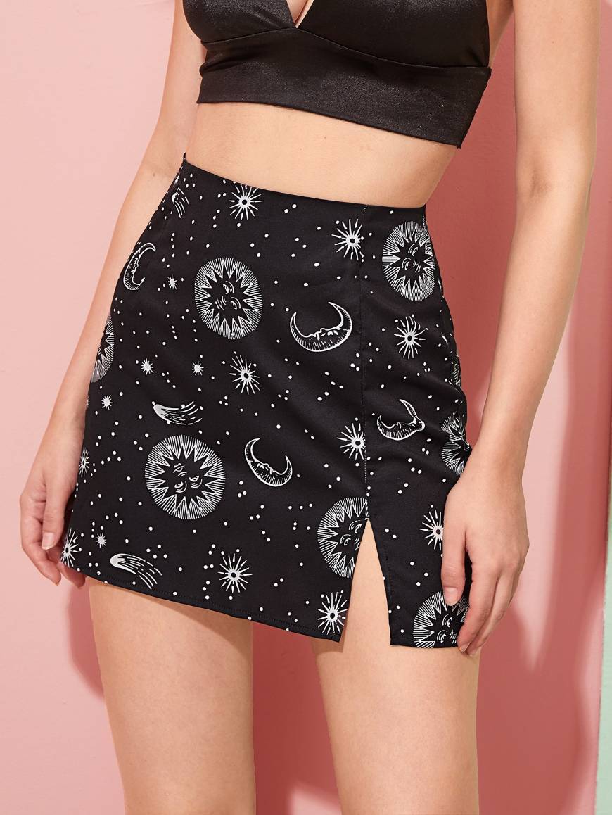 Productos Falda con línea A con estampado de sol y luna