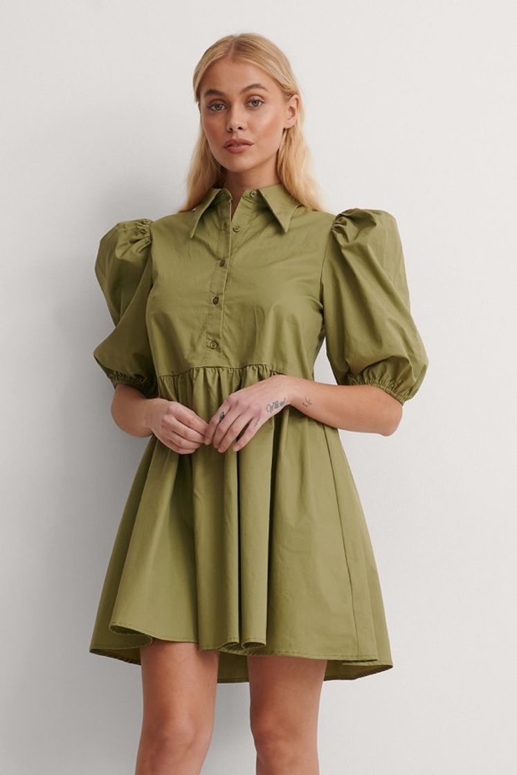 Fashion Pointy Collar Puff Sleeve Dress  