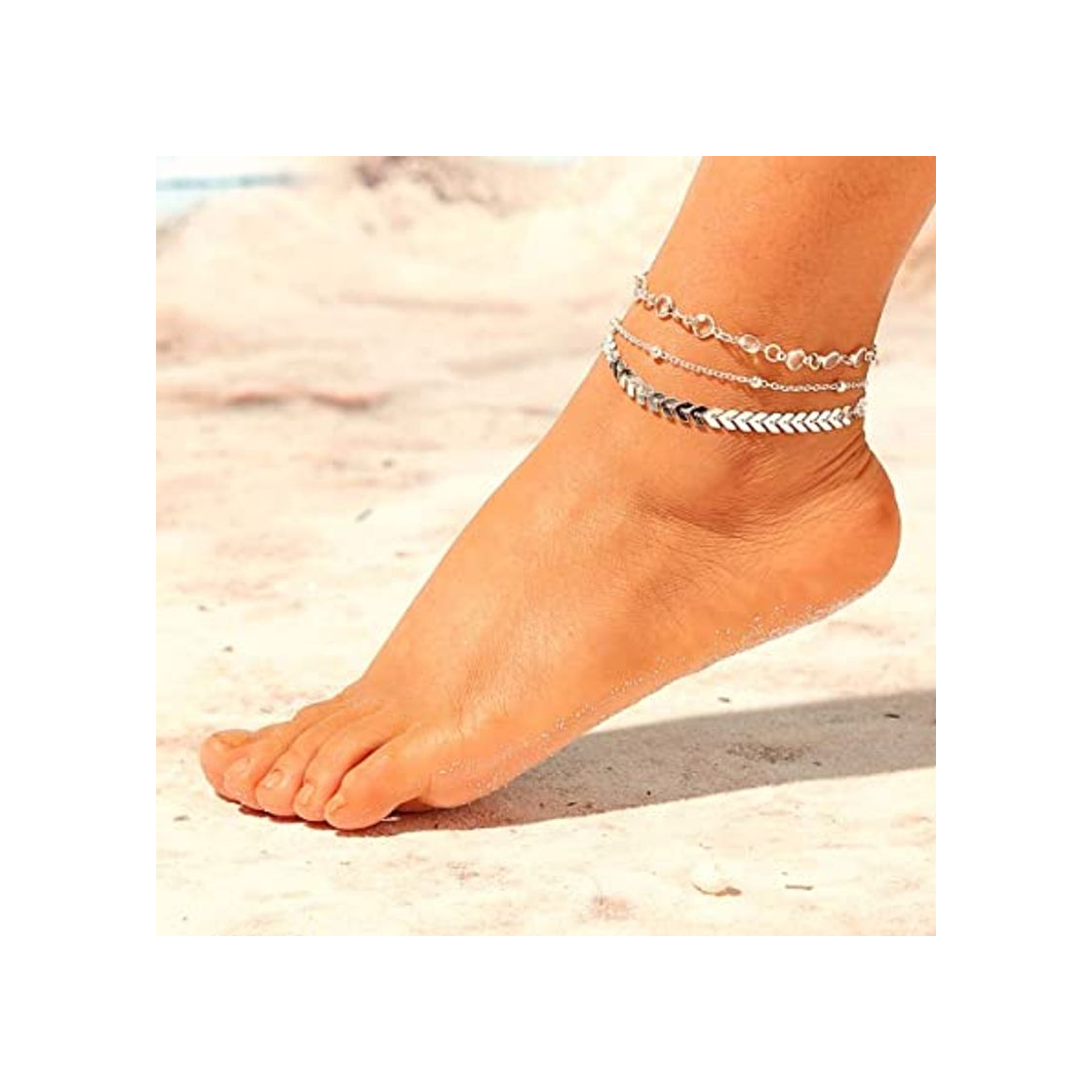 Social Simly - Tobillera de playa con perlas de imitación ajustable