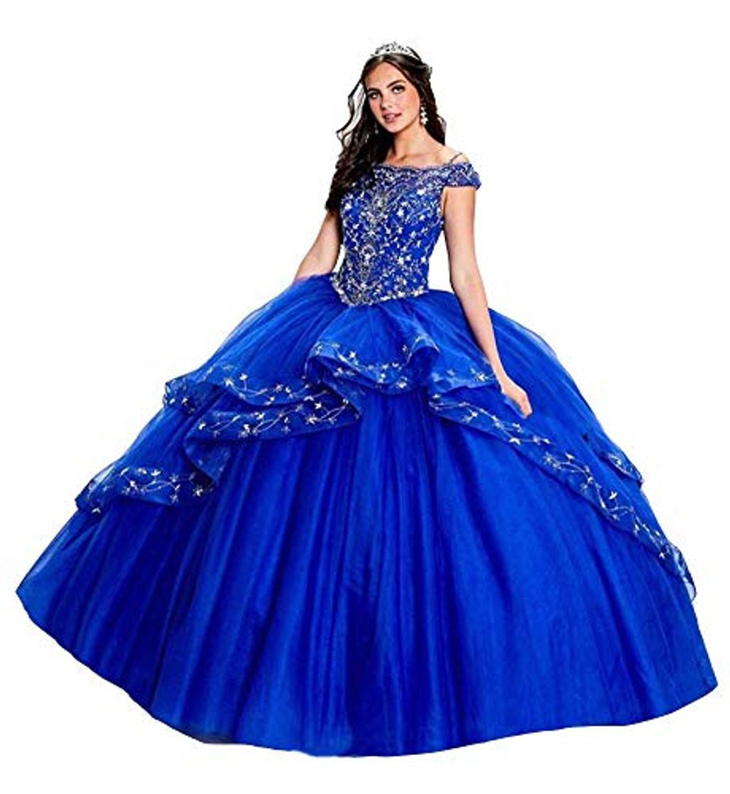 Social Snow Lotus vestido de quinceañera con bordado de hombros descubiertos para mujer Azul azul real 42