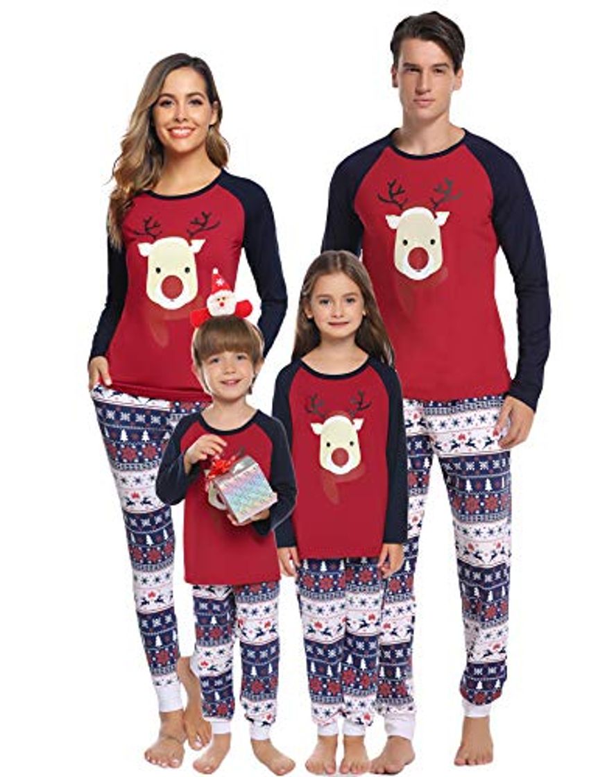 Social Aibrou Pijamas de Navidad Familia Conjunto Pantalon y Top Pijamas Mujer Hombre Invierno Manga Larga Pijama de Dormir 2 Piezas Niños Niña Bebés Mamá Papá Homewear
