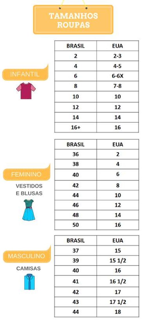 Moda Sites para números é tamanhos de roupas e calçados EUA 