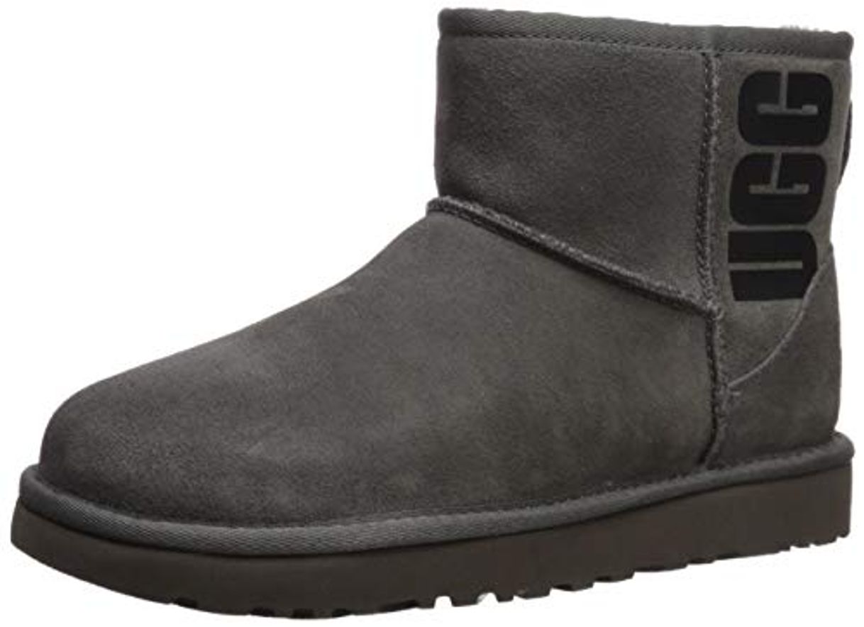 Social UGG Female Classic Mini UGG Rubber Logo Classic Boot, Grey, 5