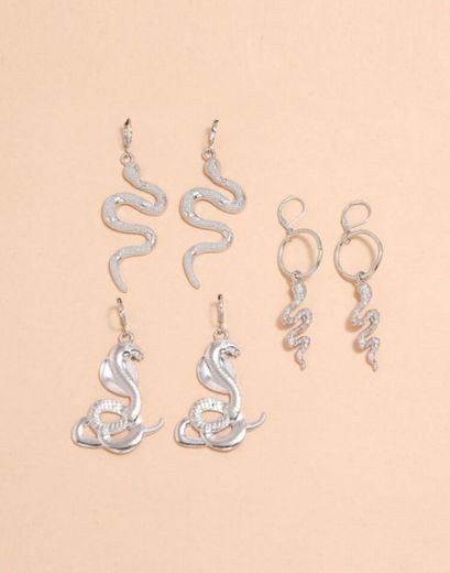 3 pares de pendientes largos con diseño de serpiente