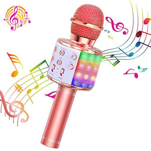 ShinePick Micrófono Karaoke Bluetooth, 4 en1 Microfono Inalámbrico Karaoke Portátil con Luces