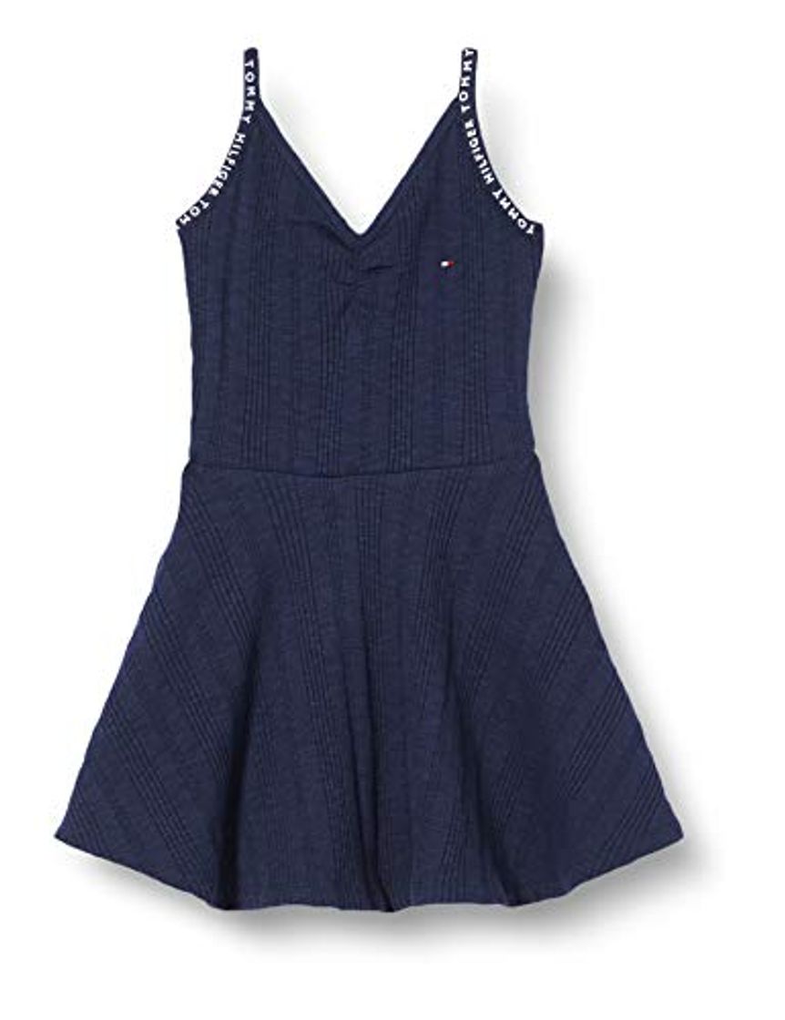 Fashion Tommy Hilfiger Irregular Rib Skater Dress Slvls Vestido, Azul Marino