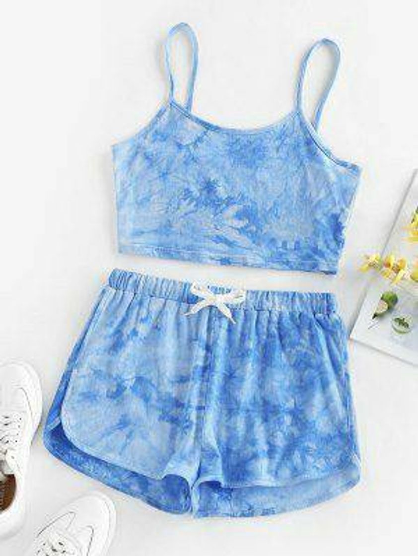 Fashion ZAFUL - conjuntinho de cropped e shortinho tie dye 