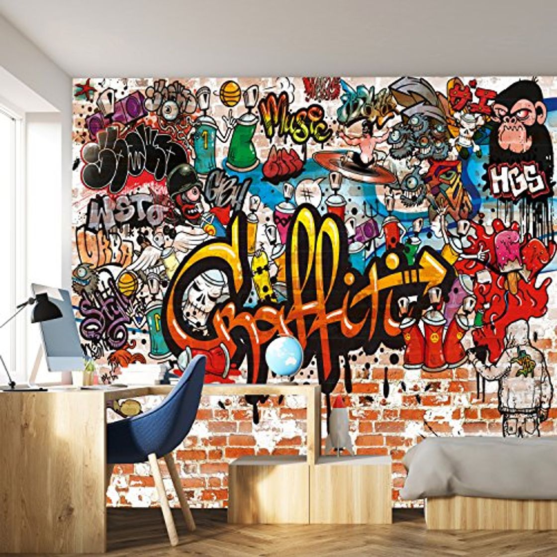 Home murimage Papel Pintado Grafiti 366 x 254 cm Incluyendo Pegamento Hip Hop Cuarto de los Niños Graffiti Art Grunge Arcoiris Colorido Fotomurales