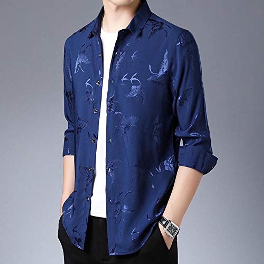 Fashion SKLHSIL Hombre Manga Larga Camisa