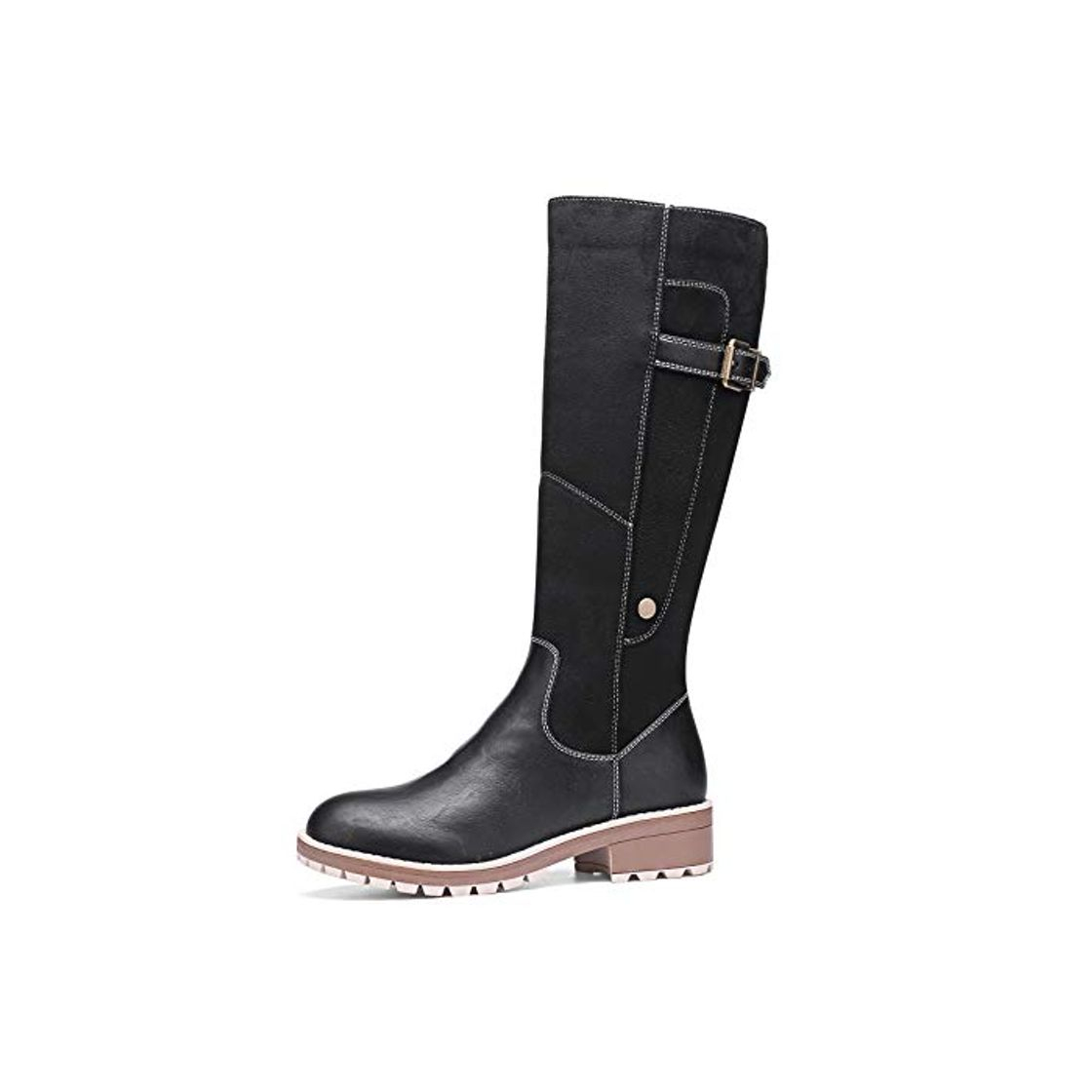 Fashion Camfosy Botas para Mujer Botas de Invierno hasta la Rodilla Botas Altas con Forro de Piel Zapatos cálidos de tacón bajo Botas largas para la Nieve Calzado Informal Retro Negro Marrón Gris Black